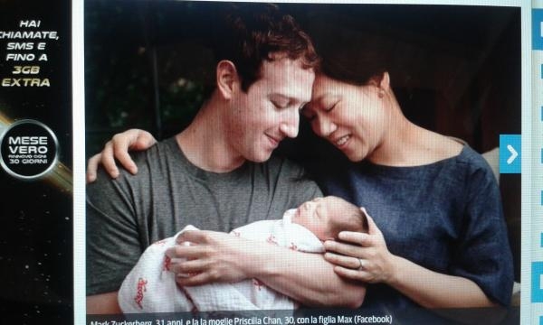Mark Zuckerberg, la moglie Priscilla e Max
