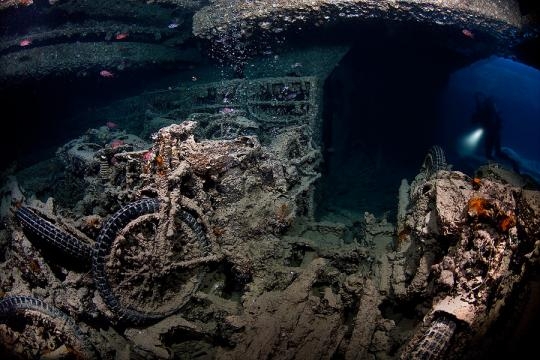 El S.S Thistlegorm junto a su colección de motos 