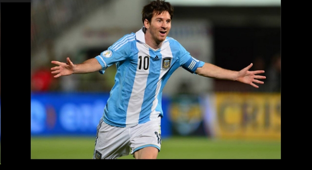 Leonel Messi una de sus celebraciones albicelestes