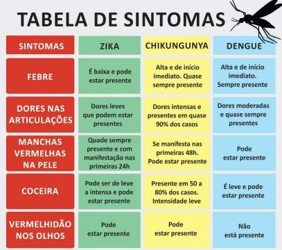 Tabela mostra sintomas. Foto: reprodução