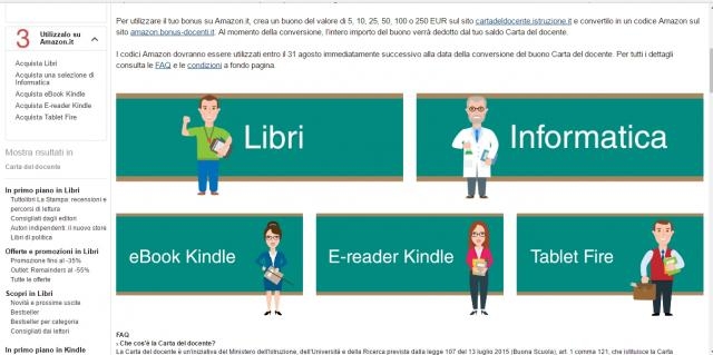 La sezione predisposta da Amazon per i docenti