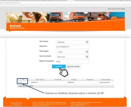 Tela de Rastreio para mercadorias enviadas pela TNT Mercúrio