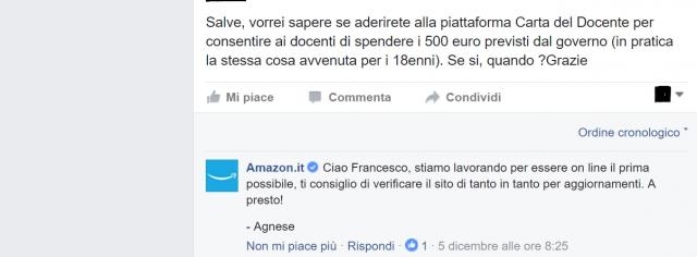 La risposta di Amazon, contattata il 5 dicembre