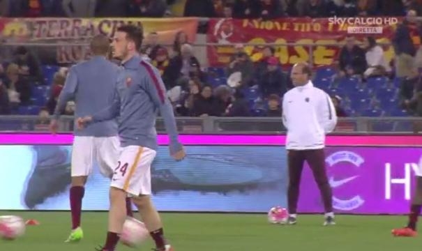 Roma-Inter: squadre in campo per il riscaldamento