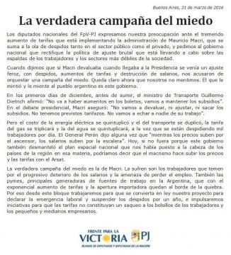 Comunicado oficial del Frente para la Victoria
