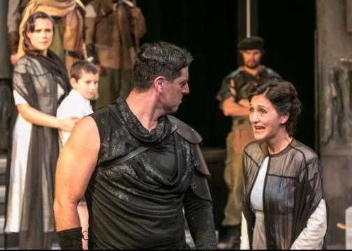 Foreground: Volumnia (Jacqueline Antaramian) begs her son to spare Rome. Photo: Jerry Dalia, courtesy of STNJ.