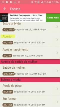 Entre uma variedades de tópicos, existe tópicos destinados ao aborto.