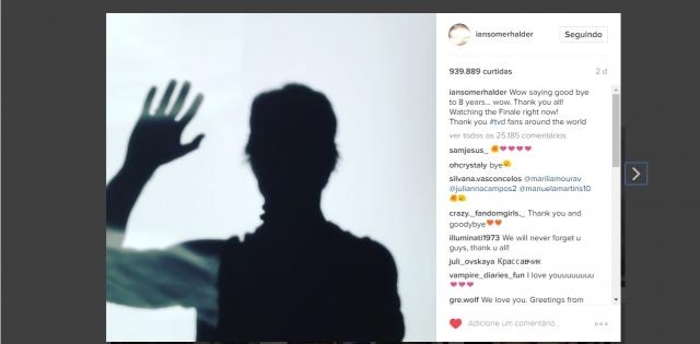 Ian Somerhalder se despede. (Ian Somerhalder no Instagram)