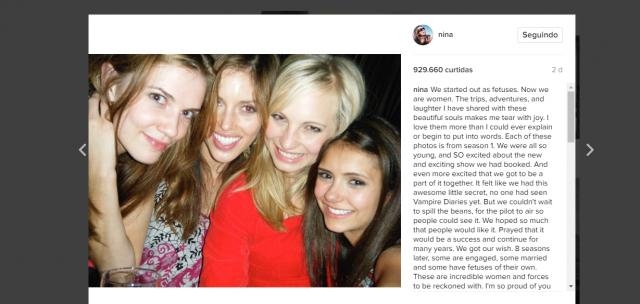 Nina Dobrev se despede em agradecimentos a família que conquistou. (Nina Dobrev no Instagram)