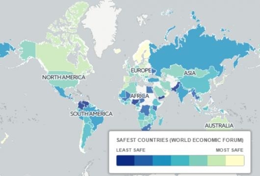 Mappa dei paesi più sicuri al mondo (Ph. Telegraph Travel Maps)