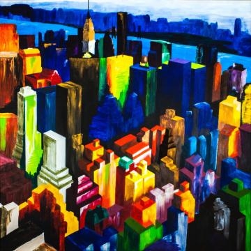 Pako's art can be described as abstractedly rendered urban landscapes. / Photo via Pako Campo, used with permission.