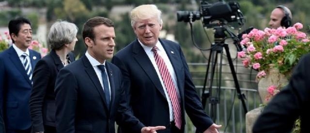 Ben altro clima pochi giorni prima al G7 di Taormina, tra Emmanuel Macron ed il suo omologo statunitense, Donald Trump