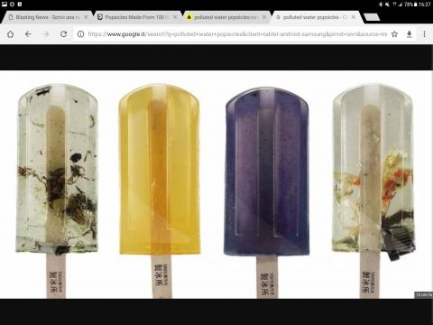 Polluted water popsicles, i ghiaccioli all'acqua inquinata ideati come progetto artistico e di denuncia da tre studenti di Taiwan.