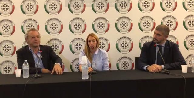 Un momento del dibattito fra Mentana e il leader di Casapound Di Stefano