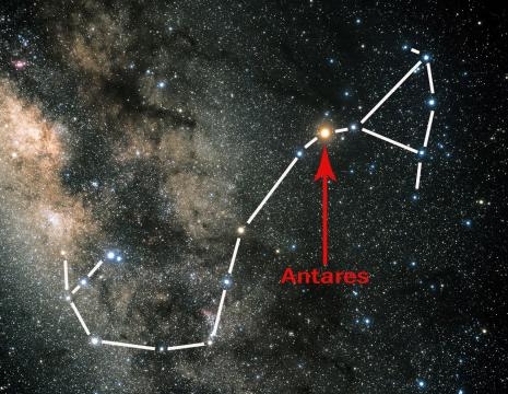 Posizionamento di Antares, nella costellazione dello Scorpione