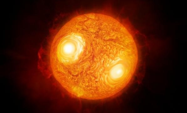 Questa ricostruzione artistica mostra la super gigante rossa Antares che si trova nella costellazione dello Scorpione