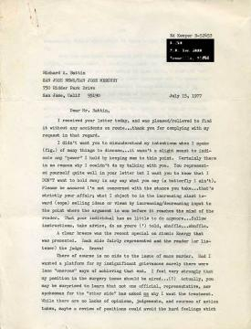 Page one of letter from Ed Kemper [Image via the author]