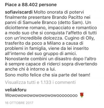 Ecco cosa scrive Sofia per Pacitto