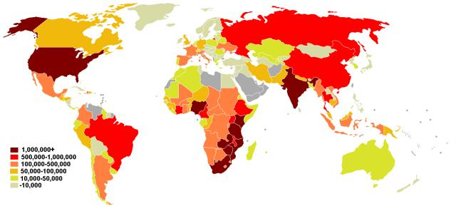Persone che vivono con l'Hiv nel mondo (Wikipedia)