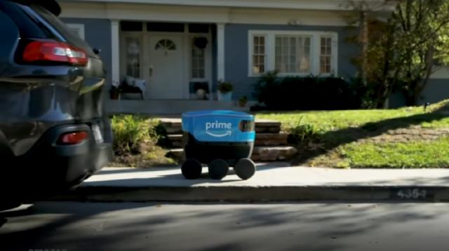 Amazon announces self-driving delivery device called 'Scout.' [Image source/CNBC Television YouTube video]