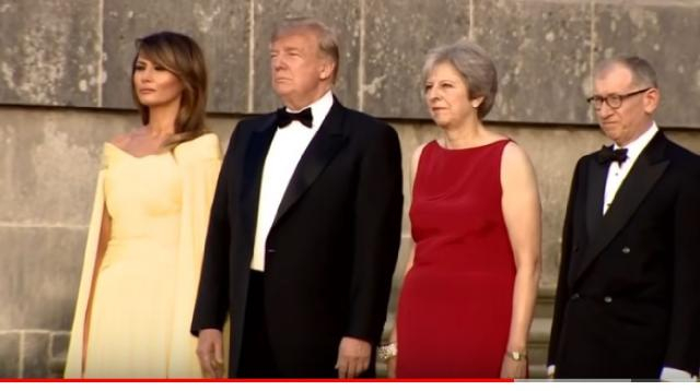 Trump arrives at Blenheim Palace. [Image source/BBC News YouTube video]