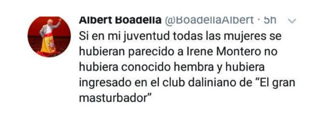 El tuit que motivó la salida momentánea del dramaturgo de Twitter, donde ataca a Irene Montero de manera primaria.