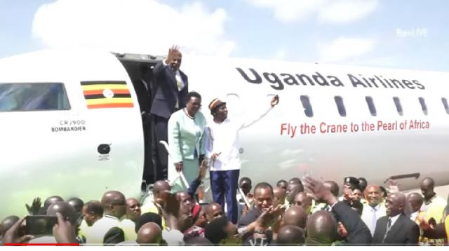 Inside Uganda Airlines Inaugural Flight to Jomo Kenyatta International Airport. [Image source/Ben – LIVE YouTube video]