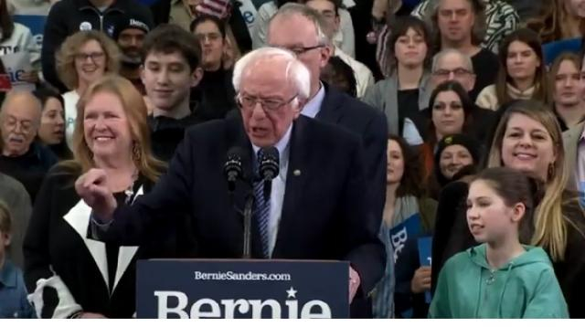 President 2020 - Bernie Sanders declares victory in New Hampshire. [Image source/CNN YouTube video]